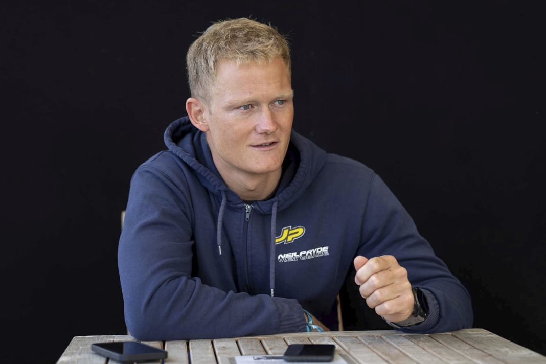 A good laugh - the Dane Sebastian Kornum was part of the illustrious circle of sail testers at NeilPryde.