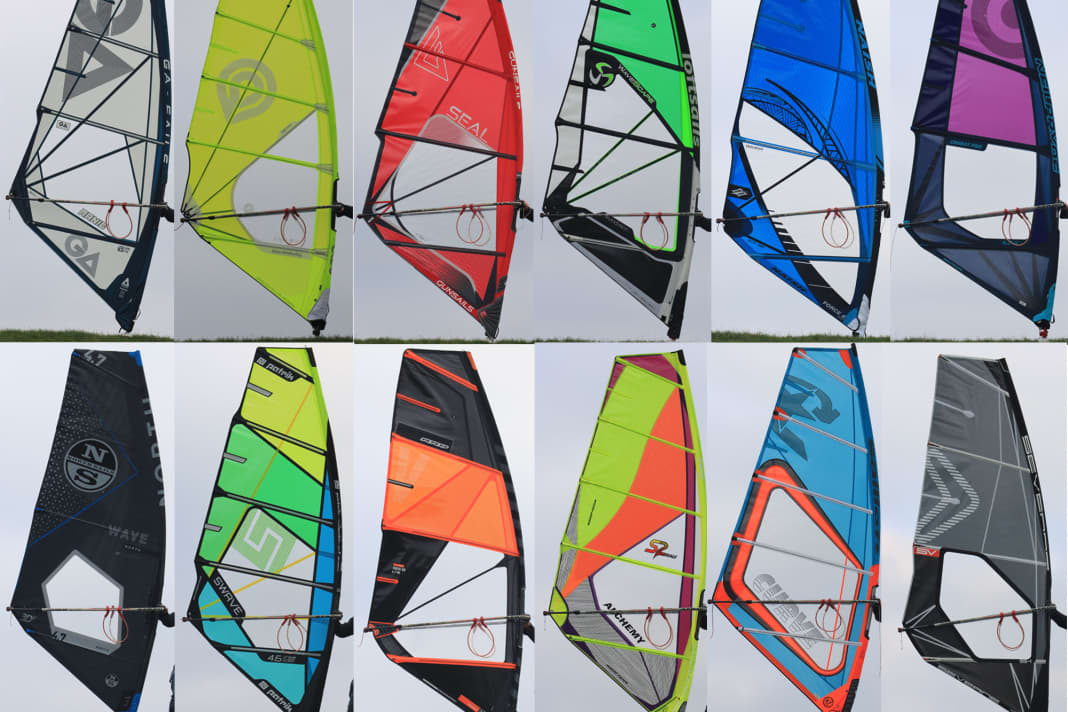 Twelve 4.7 wave sails are included in the big surf test