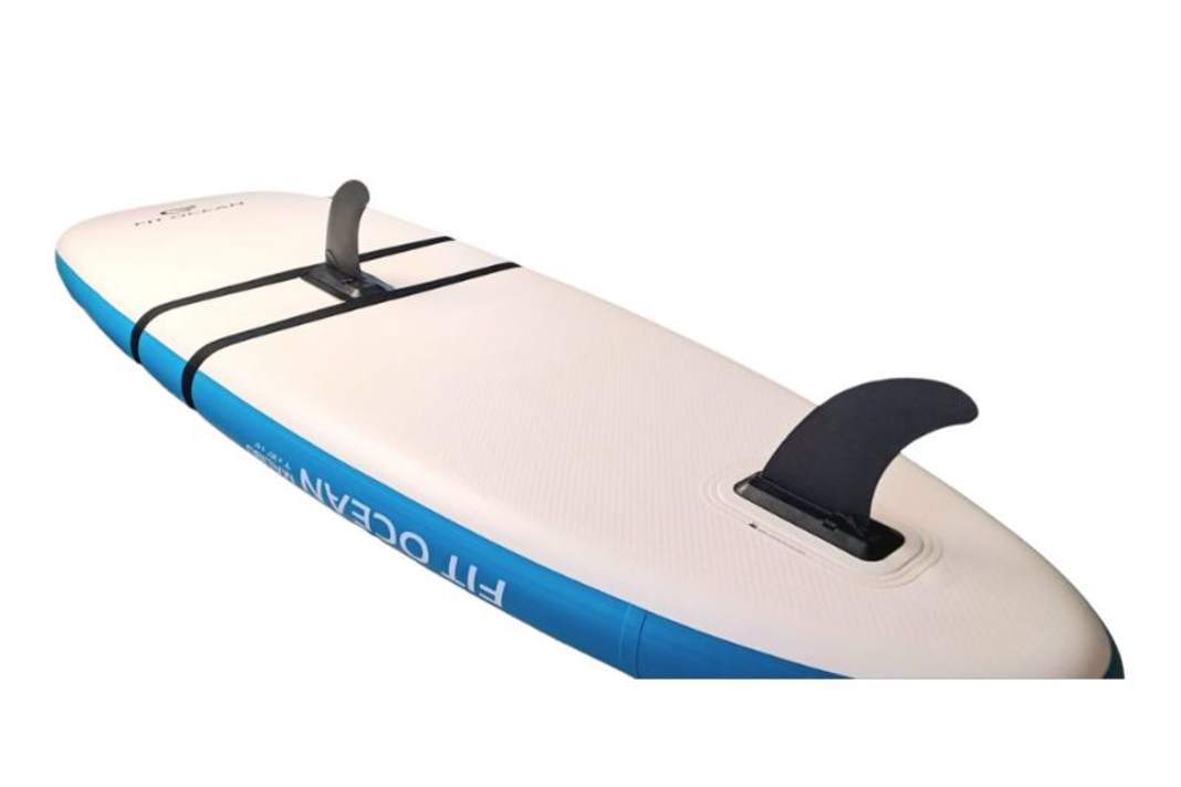 The Wing Fin from FitOcean can be easily strapped to all fixed or inflatable SUPs