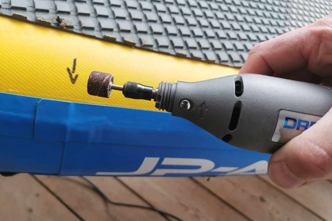A multi-tool for sanding is useful when carrying out repairs, but it can also be done by hand.