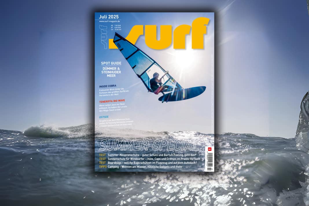 Auf dem surf-Titel im Juli: Marino Gil Gherardi beim sommerlichen Freeride-Spaß