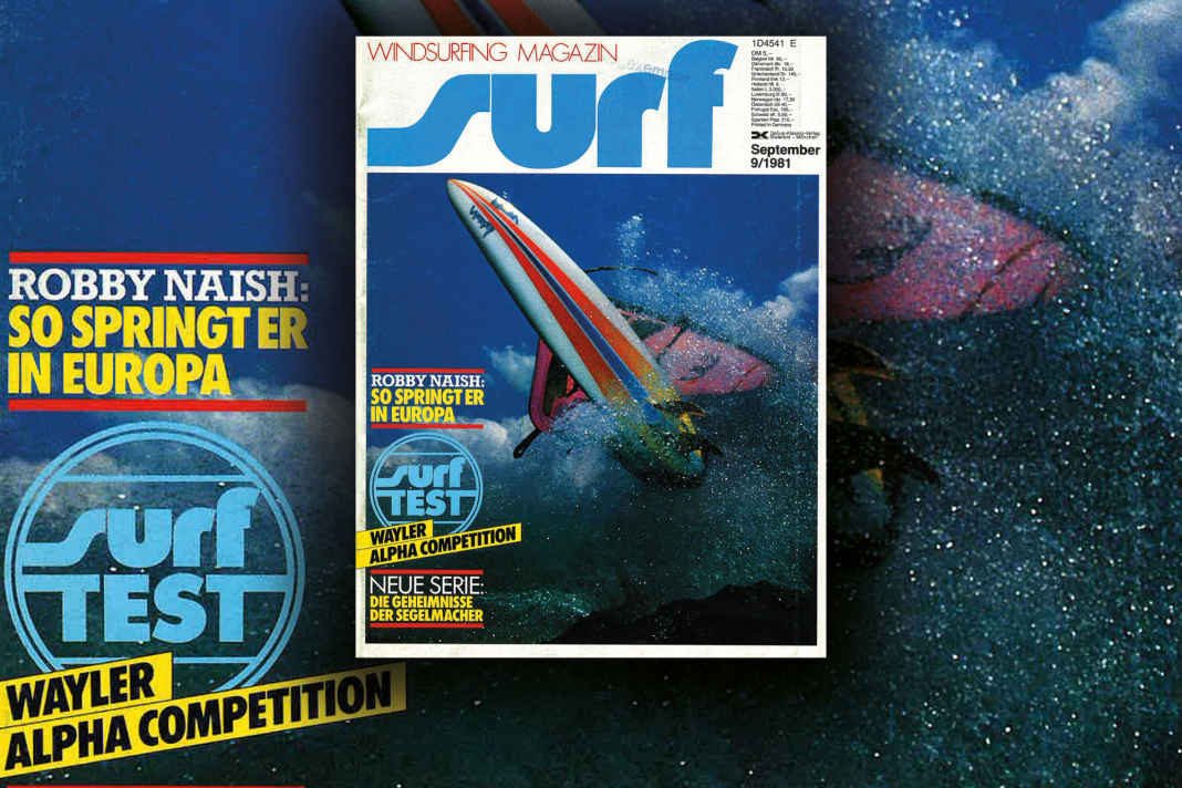 "Soaring high over Lake Garda" – Robby Naish takes to the skies on the cover, photographed by Dominique Merz