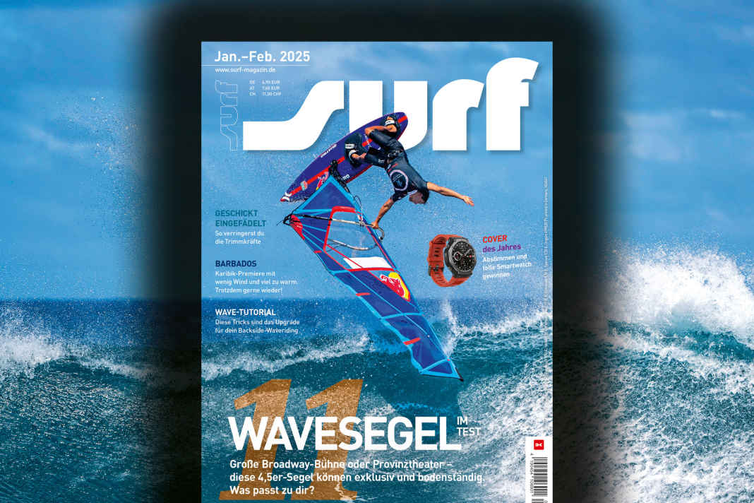Auf dem Cover der ersten surf-Ausgabe 2025: Stylemaster Kai Lenny im Kunstflug über Ho’okipa