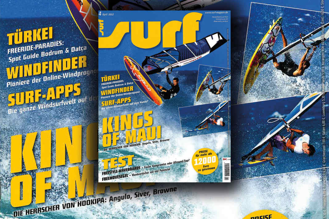 Drei Maui-Könige auf dem Cover: mark Angulo (groß), Marcilio Browne und Levi Siver, alle fotografiert von Jimmy Hepp.
