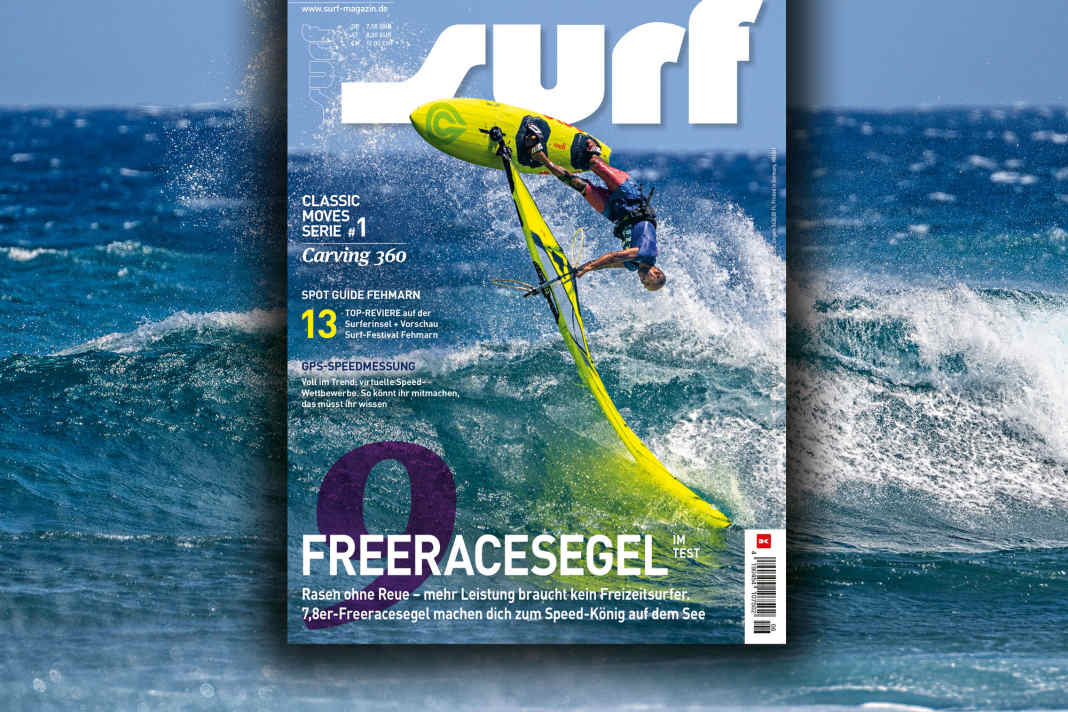 Boujmaa Guilloul "turnt" auf dem surf-Cover vor Hookipa und testet gleich auch den Flex seiner Masten