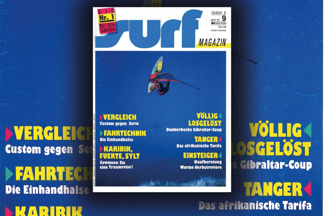 Faster, further, higher - Björn Dunkerbeck takes off on the cover of surf 09/1990! Photographed by Darrell Wong