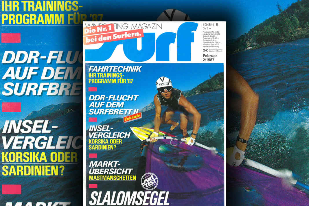 Titel-Held Jeff Caspar fuhr schon damals nur mit Helm - fürs surf-Cover an der Gorge fotografiert von Sun Star.