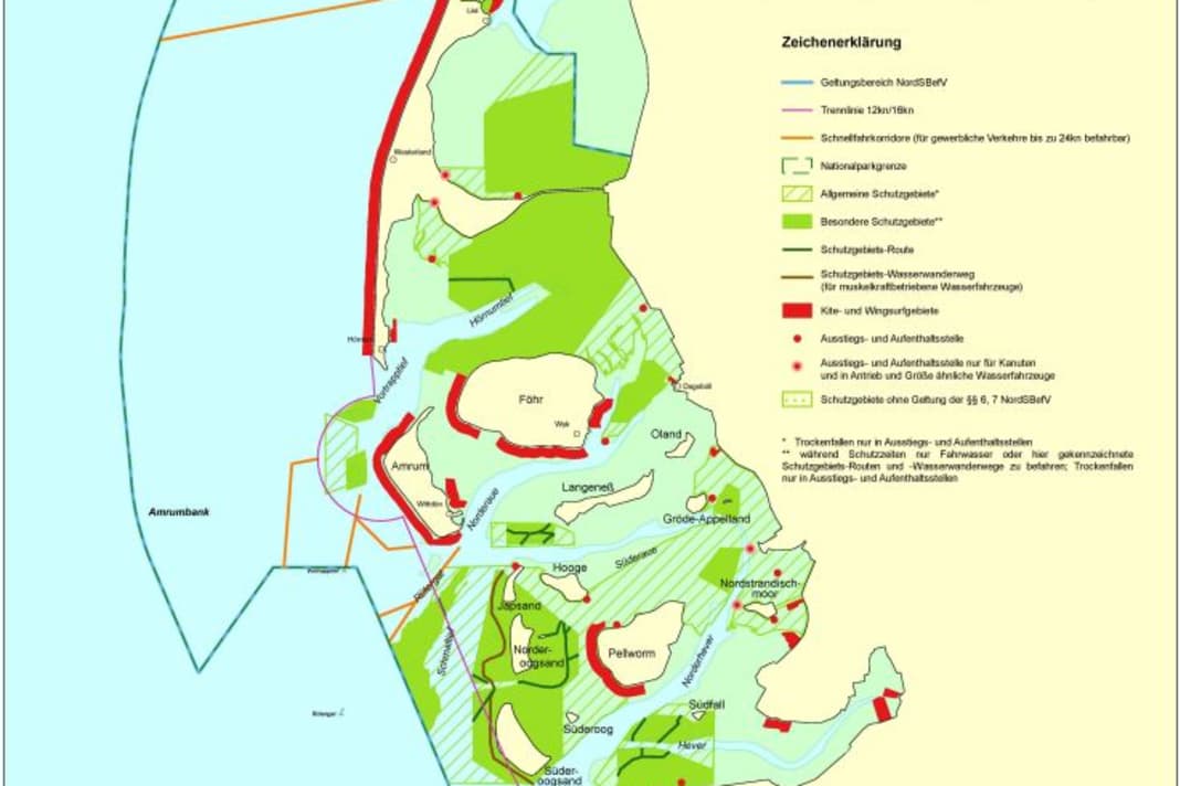 Wingsurfers are currently only allowed on the water in specially designated zones (red)