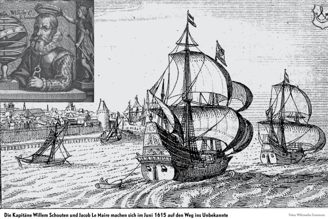En 1615, les capitaines Willem Schouten et Jacob Le Maire partent de Texel avec leurs navires "Hoorn" et "Eendracht" en direction de l'inconnu. Un an plus tard, ils découvriront le cap au sud de la Terre de Feu et le nommeront "Cap Horn".