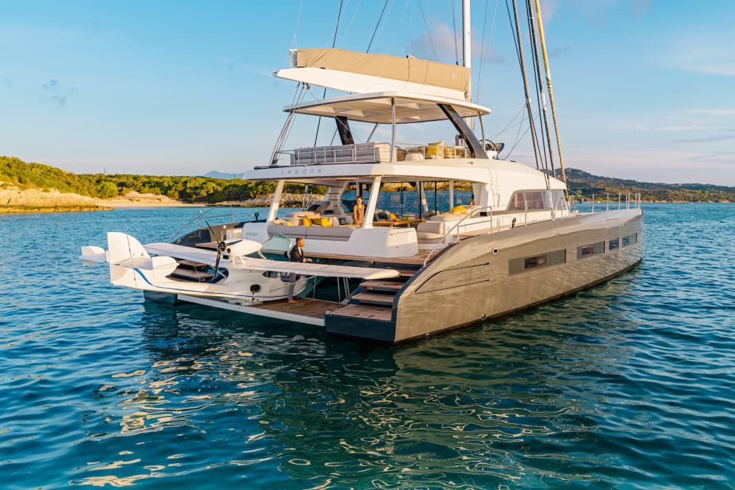 Space giant: With a width of eleven metres, the 23.28-metre Lagoon flagship offers plenty of space for family and friends.  There is even a parking space for an aircraft tender