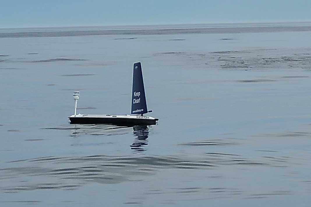 The Sailbuoy sailing drone on the Baltic Sea north of the Kriegers Flak wind farm