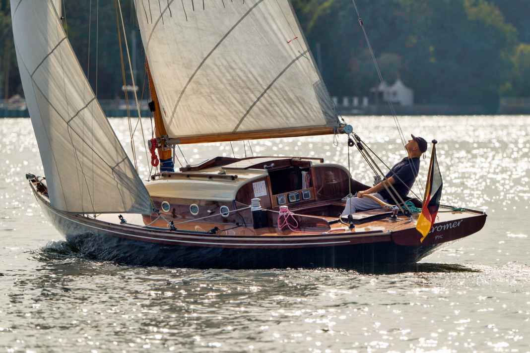 Owner Lutz Müller at the tiller. It was a long journey before he was able to take it in hand for the first time