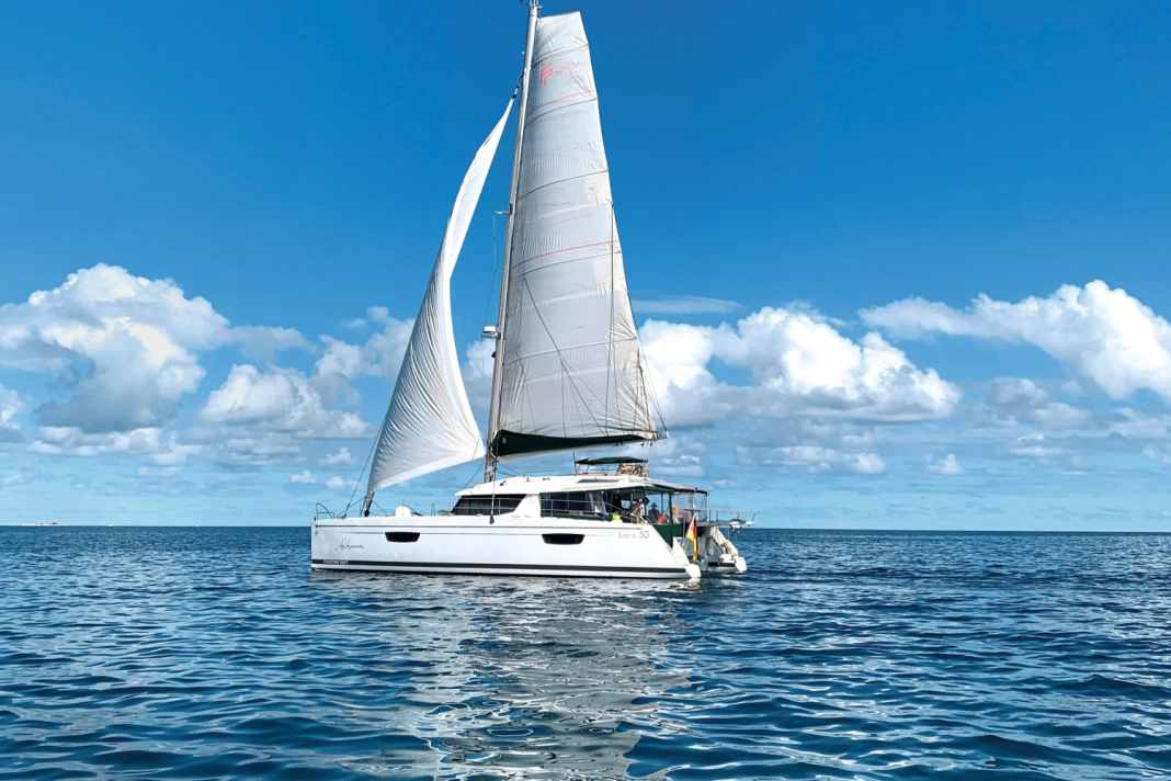 The "JaJapami" under sail. The family of four largely followed the barefoot route