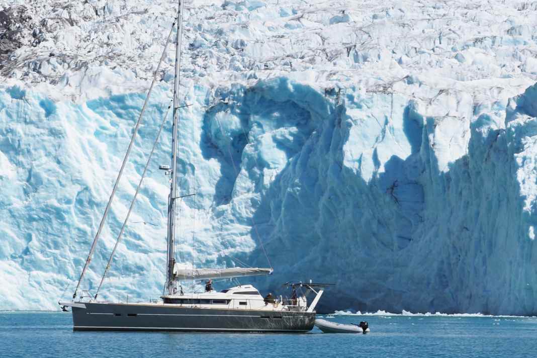 The British "Night Owl", a Garcia Exploration 45, off a glacier on the coast of West Greenland.