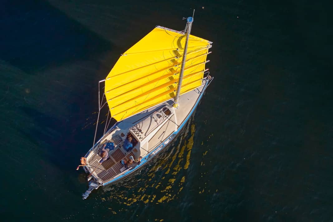 Das Dschunkenrigg ist selbst gebaut. Der vorbalancierte Teil reduziert den Schotzug.