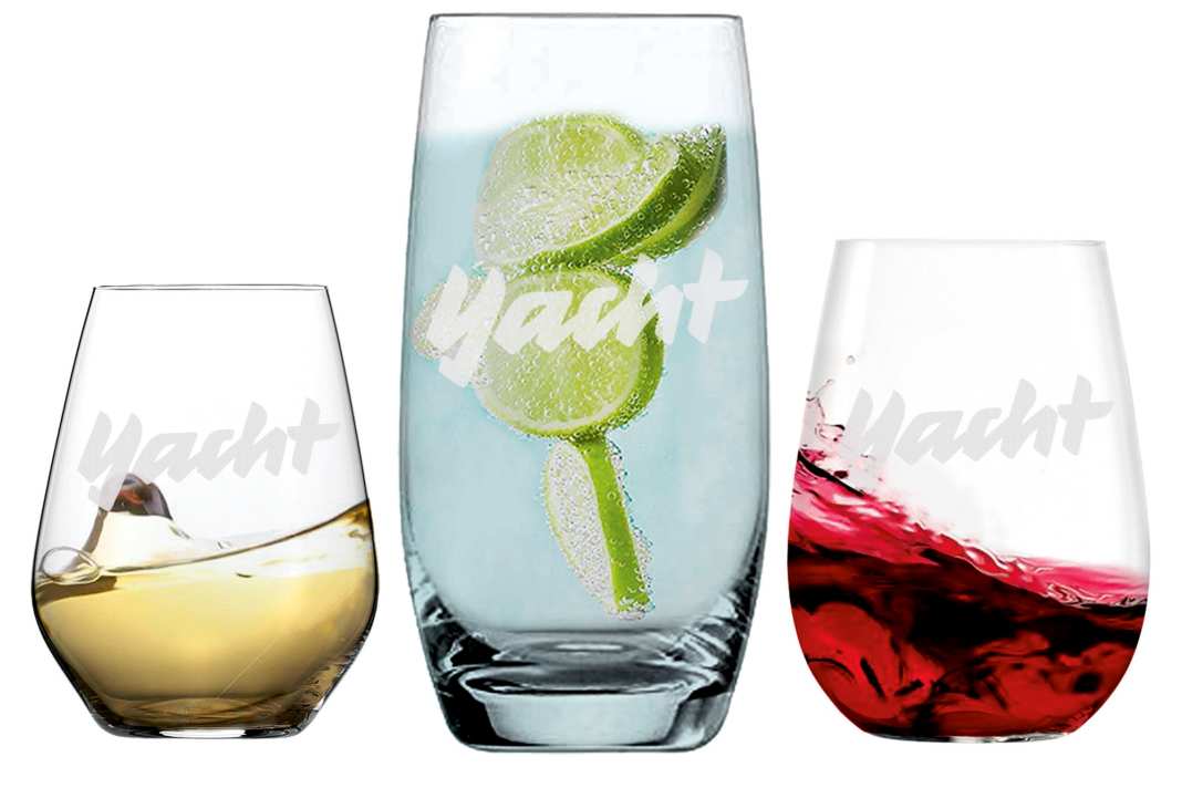 Eigene Note für die Bordbar: Gläser mit Gravur für jeden Einsatzbereich.