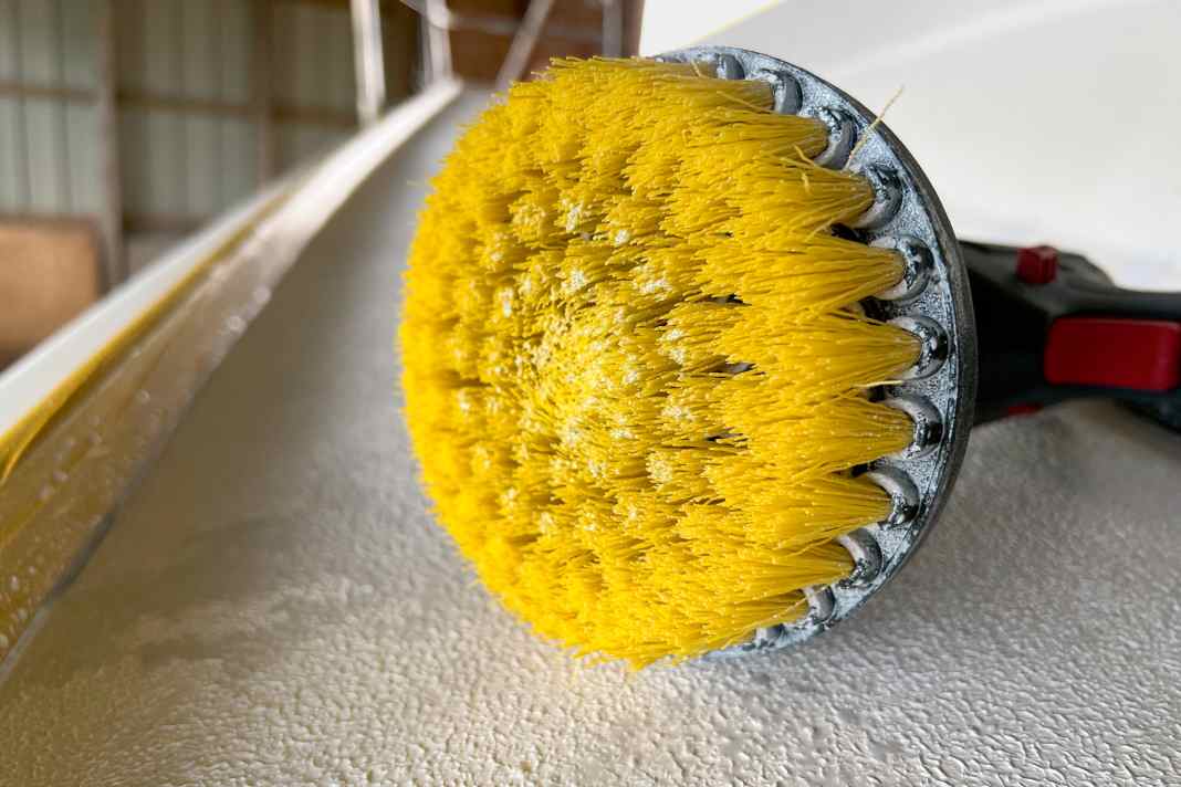 A larger brush is best for large surfaces, whilst smaller ones are needed around fittings.