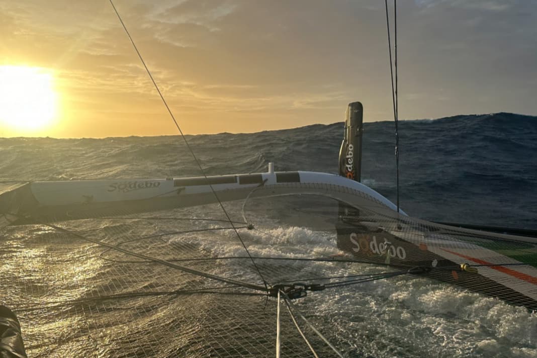 "Sodebo" skipper Thomas Coville captured this golden Southern Ocean atmosphere