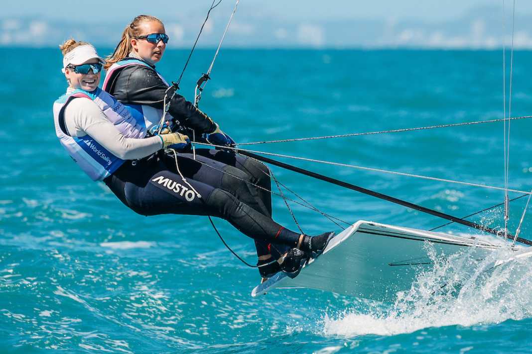 Les navigatrices de 49er FX Marla Bergmann et Hanna Wille (MSC) - ici en action lors du Trofeo Princesa Sofía - se battent pour la place de nation allemande aux Jeux Olympiques lors de la régate de la dernière chance au large de Hyères.