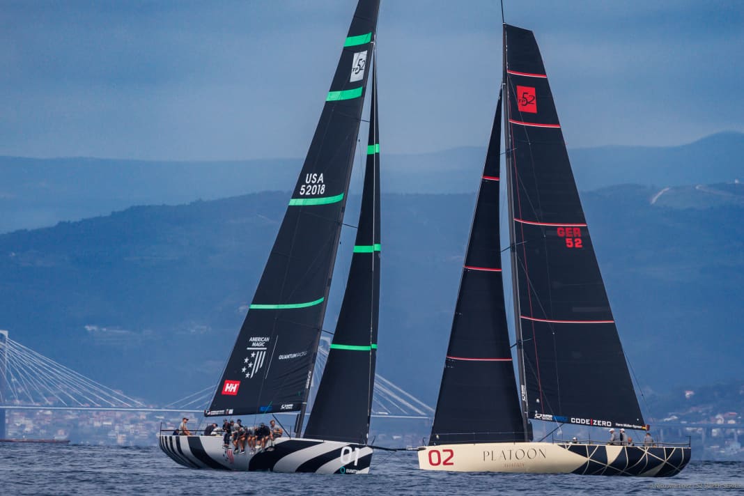 The two top boats in the 52 Super Series in Baiona: "American Magic Quantum Racing" and "Platoon Aviation"