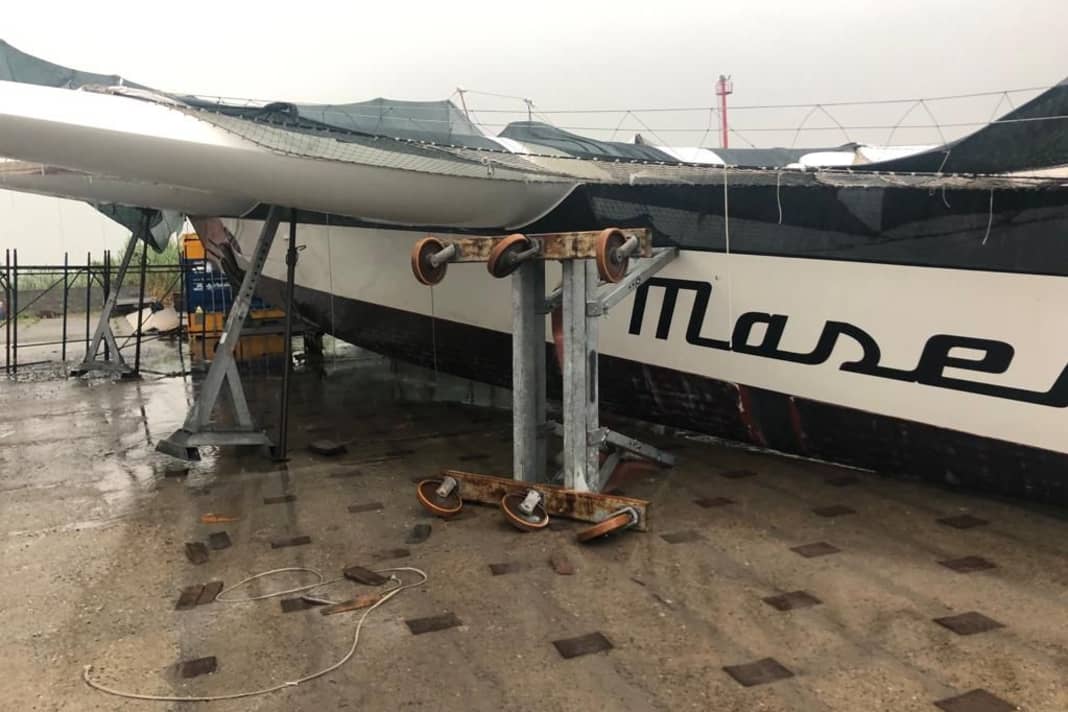 The rollable supports were knocked over by the force of the storm.