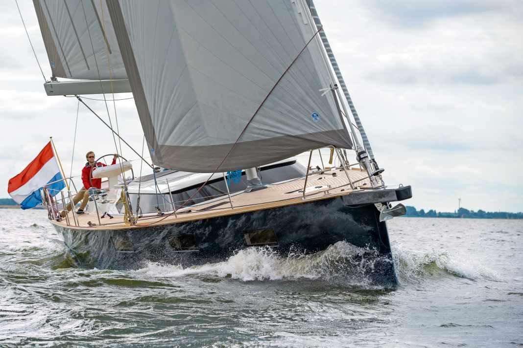 Well under way. Despite her displacement of almost 25 tonnes, the Contest is fast on the wind