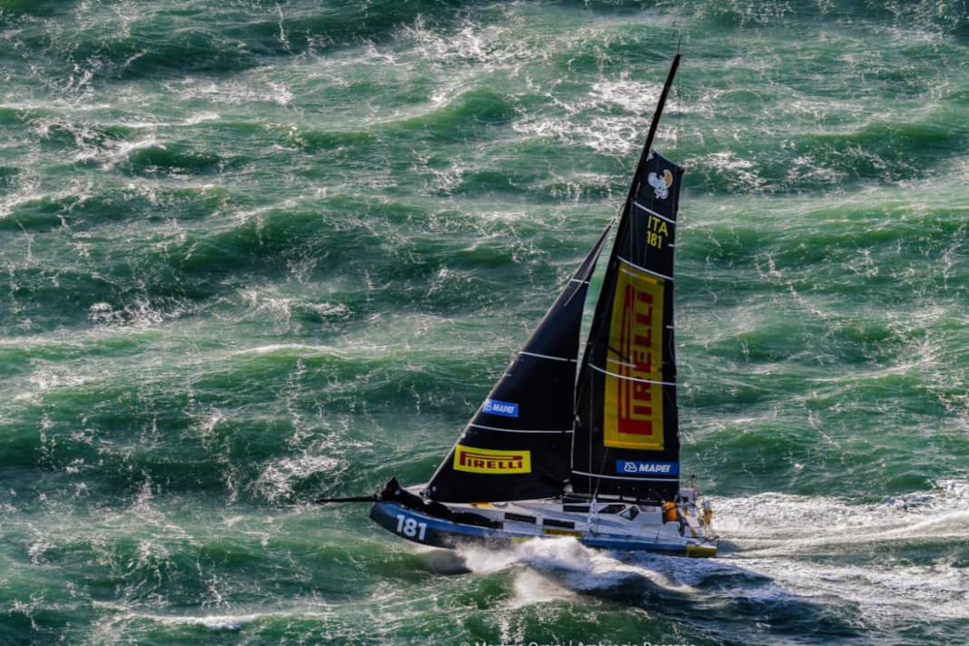 Racing to a start-finish victory in the sprint opener of the Class 40 in the 16th Transat Jacques Vabre: the Class 40 "Alla Grande Pirelli"