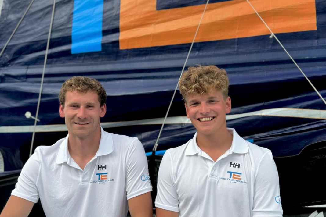 Melwin Fink (à droite) et Lennart Burke sur leur Class40 dans leur nouvelle robe