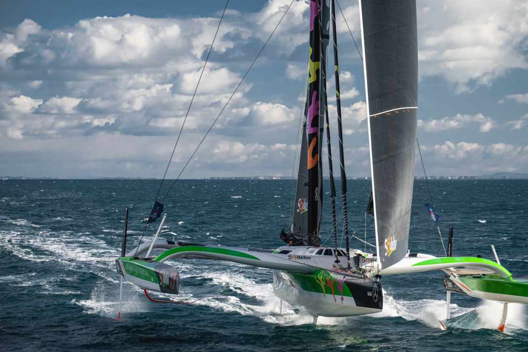 Here, "Sodebo Ultim 3" is in action at the Arkéa Ultim Challenge Brest at the beginning of the year.