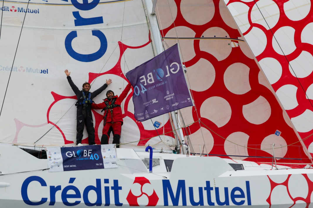 At the finish line of their work and their dreams: Ian Lipinski (r.) and Antoine Carpentier won the second Globe40 edition with the final stage victory for Team Crédit Mutuel.