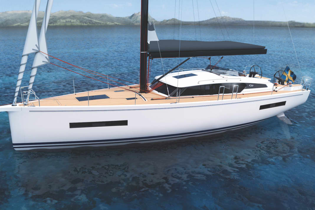 Striking appearance. The cabin superstructure with deck saloon is quite high, and its flanks are drawn far back as high coamings. The foredeck, on the other hand, remains completely uncovered