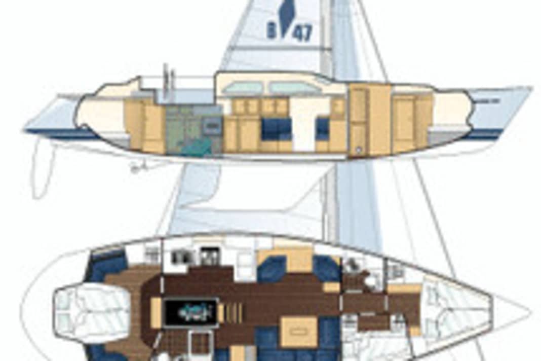 Bavaria 47 Ocean: Der Eignerbereich achtern ist nur durch die Pantryzeile erreichbar, da der urspr