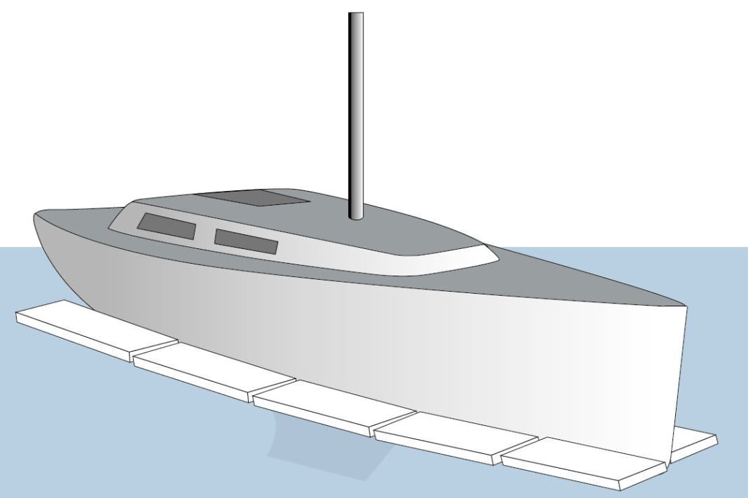 Alte Technik, aber immer noch bewährt: Styroporplatten werden rund um den Rumpf ausgebracht, um Eisbildung zu verhindern