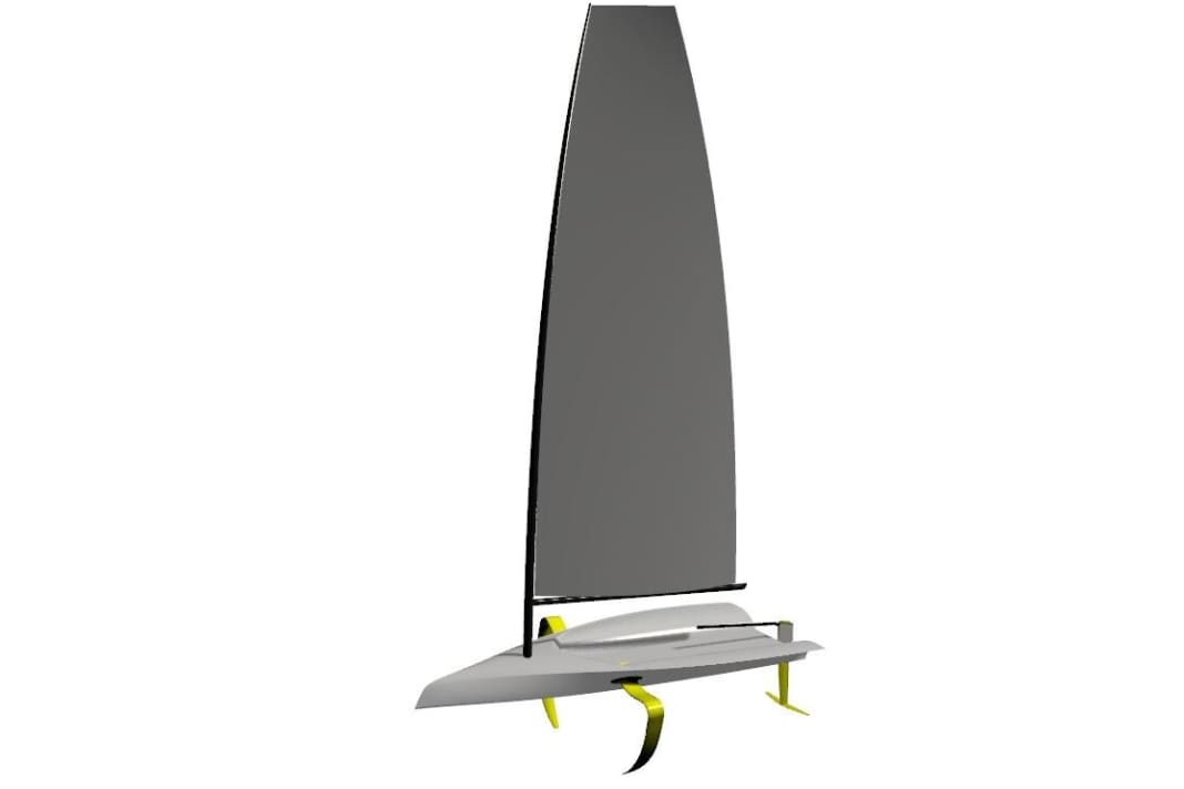 L'albero è diviso in due, la vela di nove metri quadrati è completamente steccata.