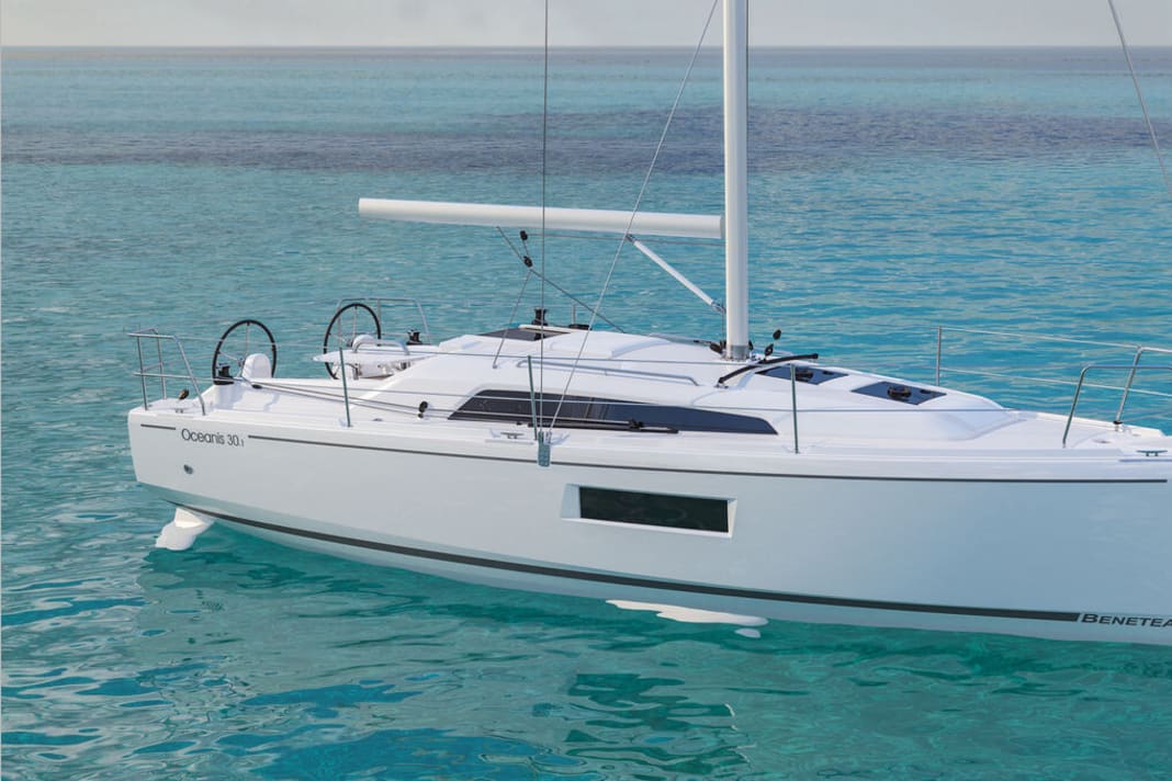 Beneteau Oceanis 30.1. Spannende Weltpremiere mit Überraschungseffekt. Benetaus neuer Einsteiger zeigt sich mit vielen Varianten und Optionen sehr wandelbar. Innen mit zwei Doppelkabinen und einer abgetrennten Nasszelle.  Halle 16 • Stand B42  