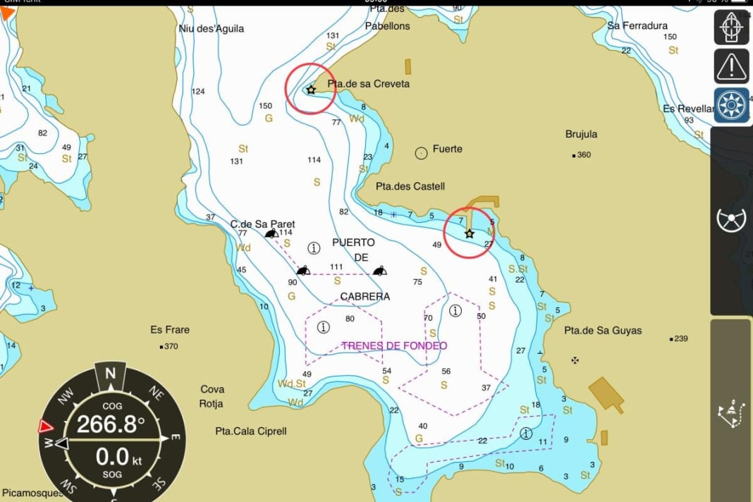 Vergleich die Hauptbucht von Cabrera in der Darstellung bei iSailor. Das nötigste ist da, Detailinfos gibt es nicht