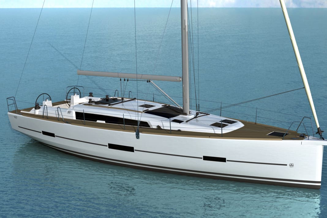 Dufour 460 GL: The mast is still aft, the self-tacking jib is standard. A genoa remains a feasible option