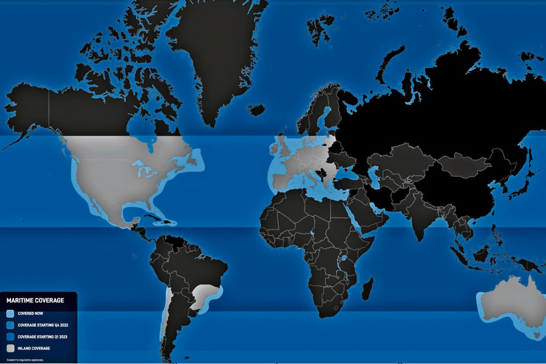 Il sistema è ancora in fase di costruzione, come mostra la mappa del servizio marittimo, quindi Starlink non è ancora disponibile ovunque. Tuttavia, il sistema è ampiamente in funzione sulle coste europee.