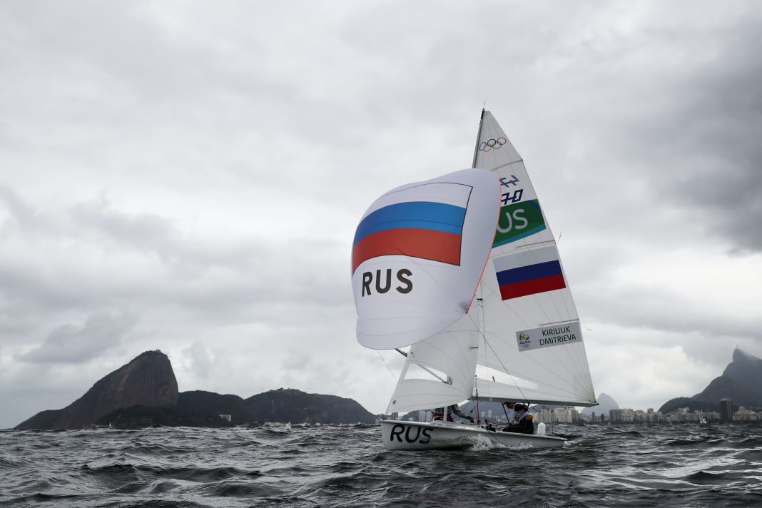 A Russian 470 team at the 2016 Olympics in Rio