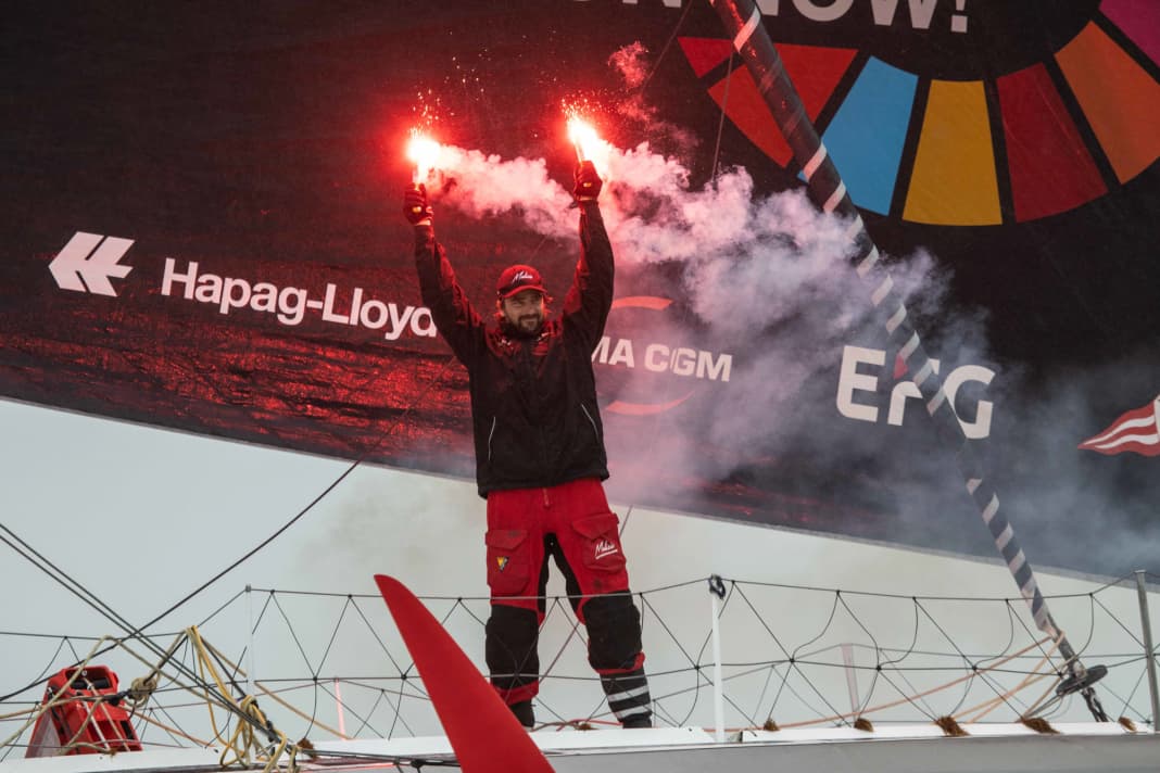 Boris Herrmann at the finish of the Vendée Globe 2021