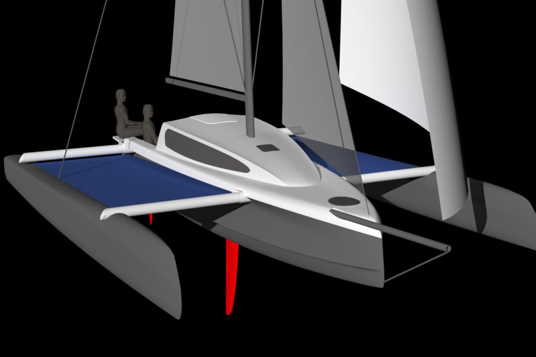 Le design VPLP présente des formes de coque élancées et orientées vers la performance. La dérive du fuselage central est rattrapable