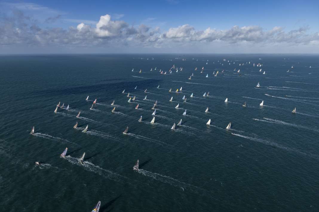 A photo of the spectacular start of the 12th Route du Rhum in 2022.
