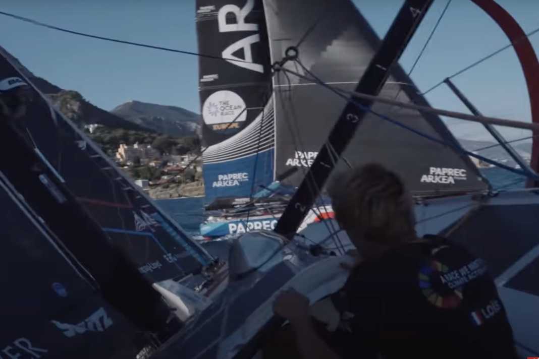 Enge Situation zwischen "Paprec Arkéa" und "Malizia – Seaexplorer" kurz nach dem Nizza-Start.