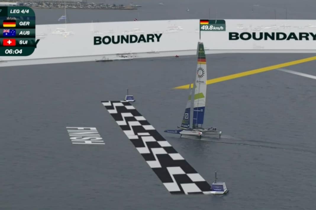 Domenica pomeriggio, sul lago di Ginevra, il traguardo della finale del Rolex Switzerland SailGP: Team Germany lo raggiunge da vincitore.