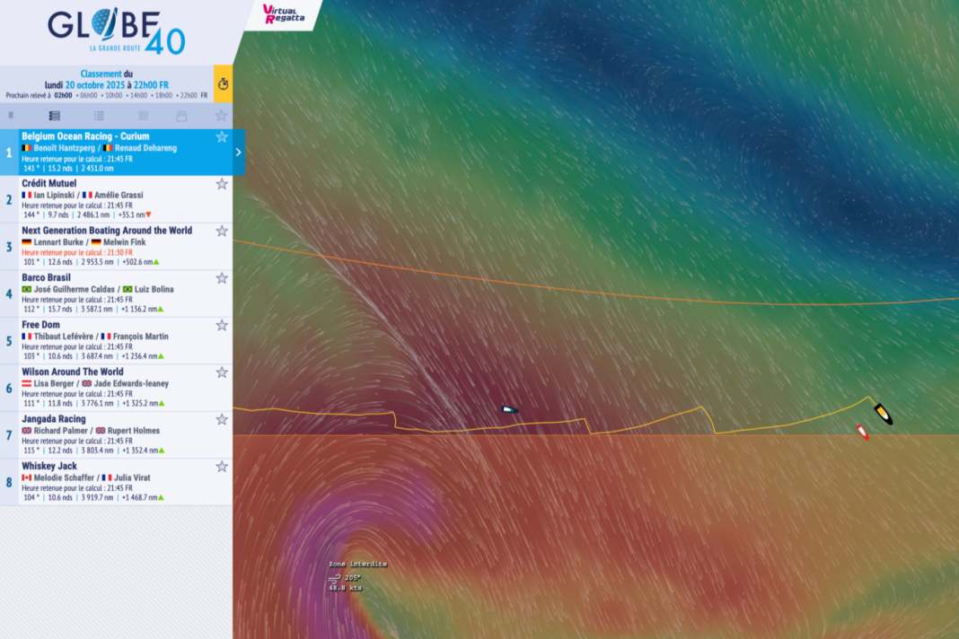 Questo è l'andamento del vento previsto dal sistema di rilevamento per le prossime 24 ore della seconda tappa di Globe40.