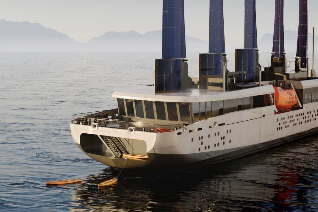 Das Flügelrigg aus Alu und mit Solarpaneelen entwickelte das bretonische Start-up Cormoran gemeinsam mit dem Konstruktionsbüro Ship-ST.