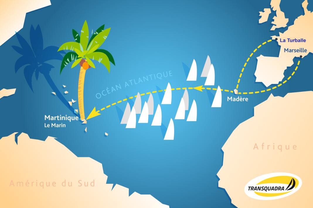 Le due rotte per i solisti e gli equipaggi a due mani: da Marsiglia (4 luglio) o da La Turballe (7 luglio) via Madeira fino alla Martinica.