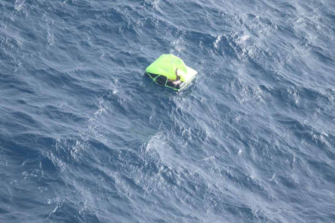 After eight hours in the life raft, the solo sailor was rescued
