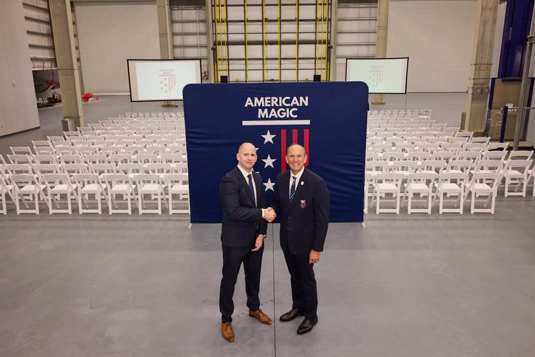 SailGP's Managing Director Andrew Thompson and American Magic founder Doug DeVos at the opening of the new training base in Pensacola.