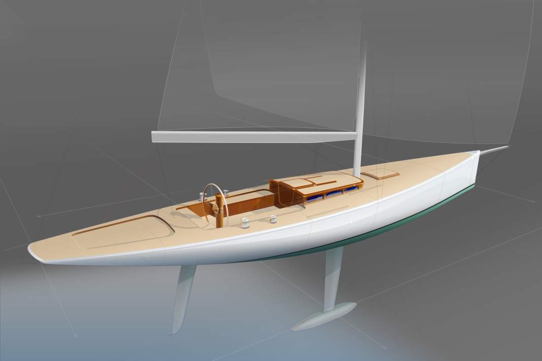 For the 60-foot weekender, Peart Yacht Design combines a strongly overhanging stern with a straight stem and fine, low-slung appendages.